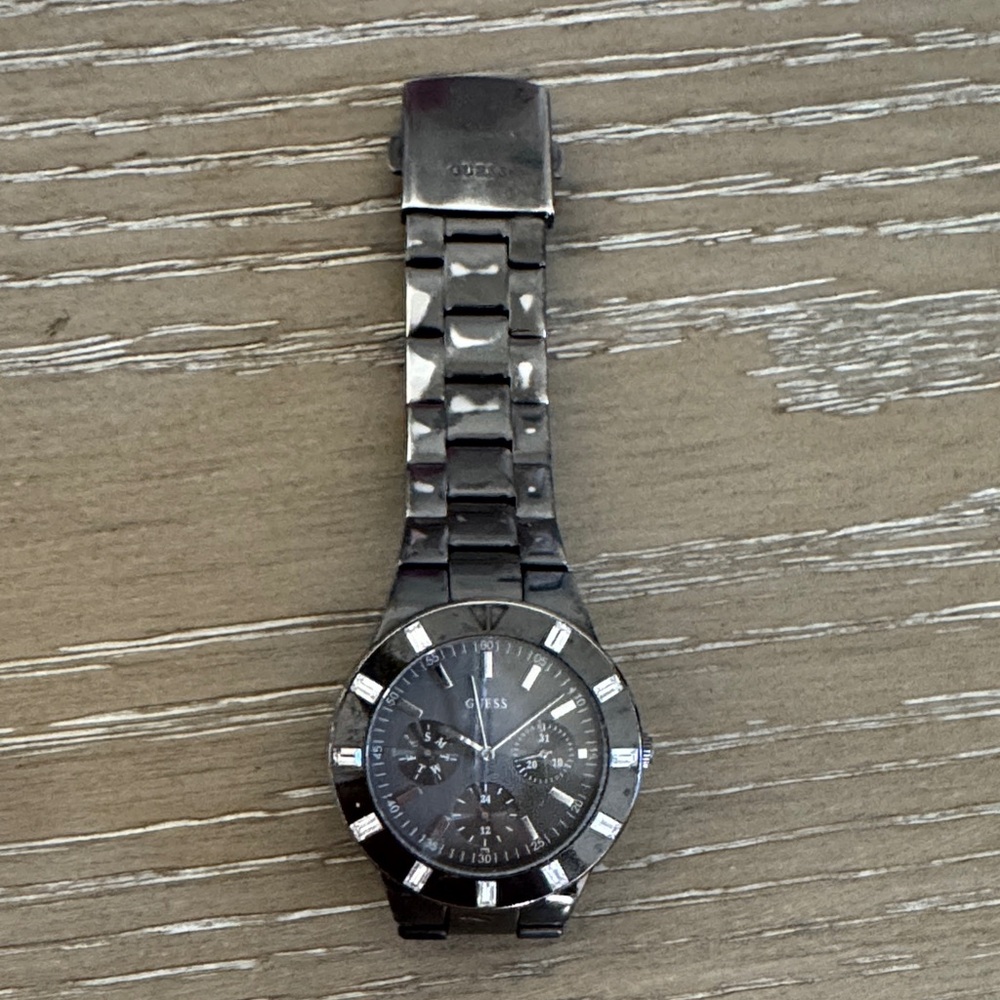 Guess Gunmetal Stainless Steel Chronograph Watch with Crystal Accents